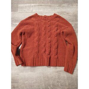 American Eagle Cropped Chenille Crewneck Sweater S Burnt Orange Y2K